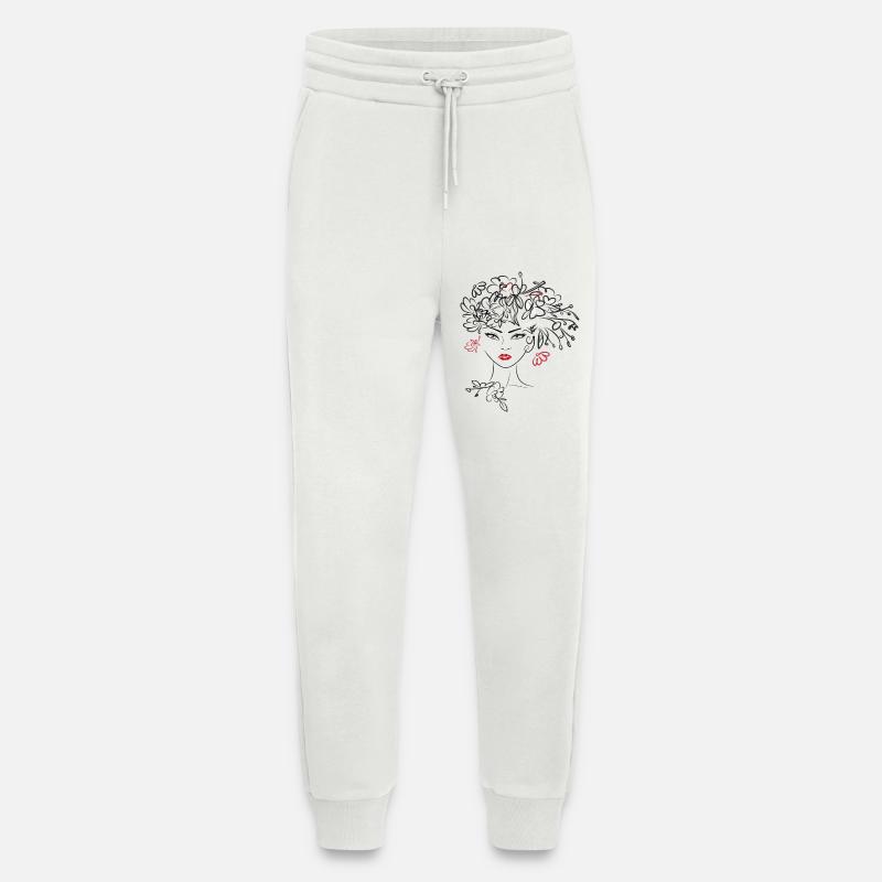 Frauenkopf mit Blüten - Jogginghose - made by SPREAD - OFF WHITE