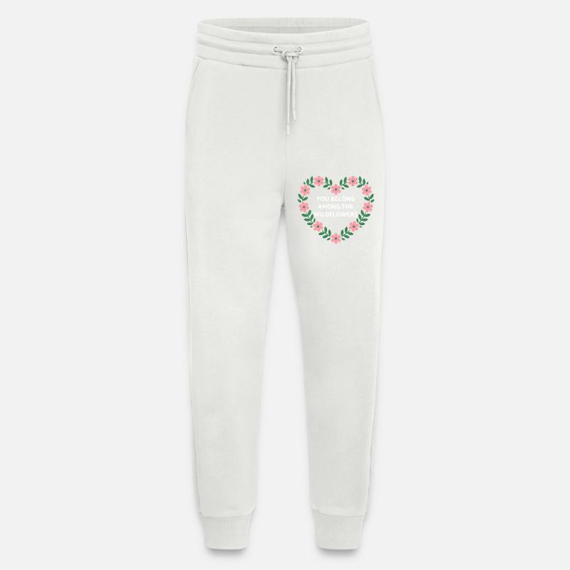 Message de cœur de fleur sauvage - Pantalon de jogging bio décontracté fabriqué en UE - OFF WHITE