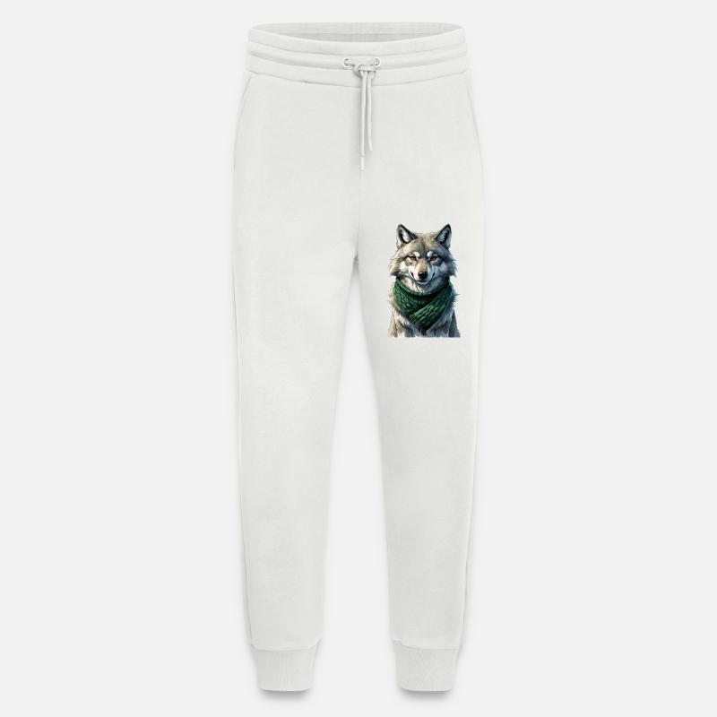 Silhouette de loup avec écharpe verte - Pantalon de jogging bio décontracté fabriqué en UE - OFF WHITE