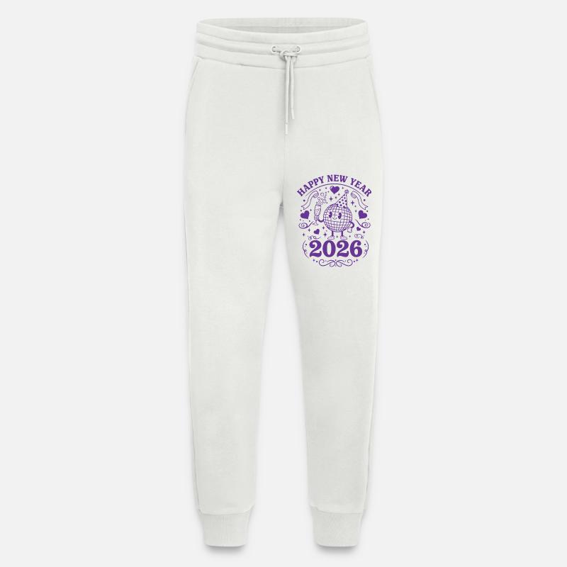 Joyeuse Année 2026 Célébration Globe Festive - Pantalon de jogging bio décontracté fabriqué en UE - OFF WHITE