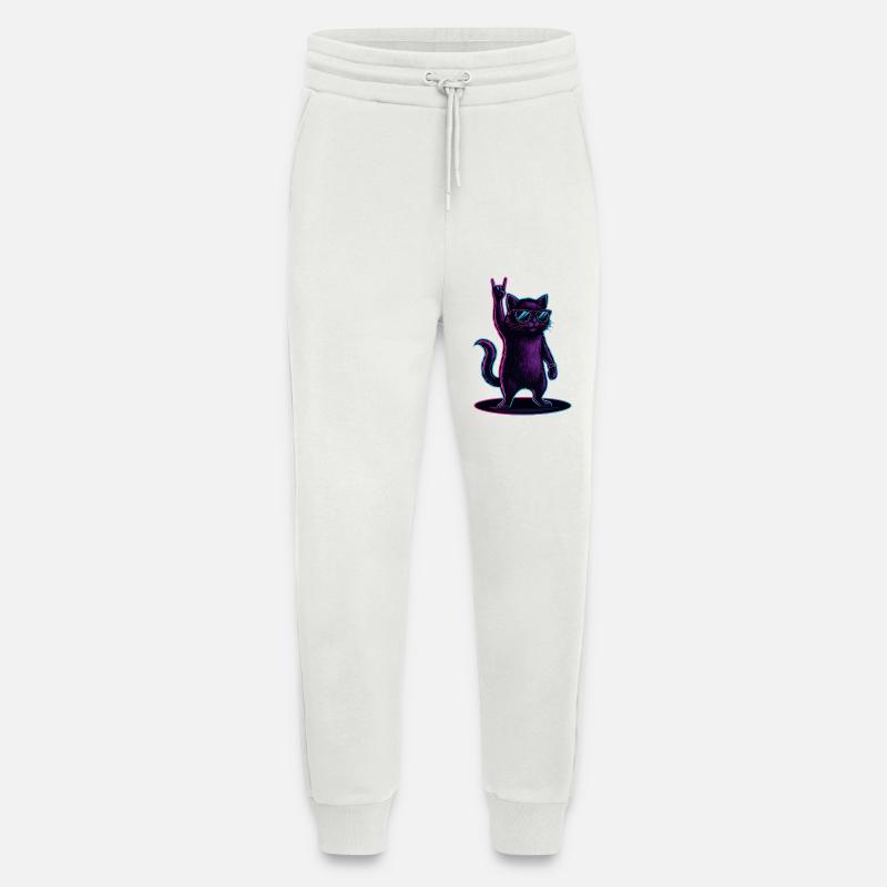 Synthwave Cat Cat with Rockhand Pose - Jogging Pants - made by SPREAD  - OFF WHITE