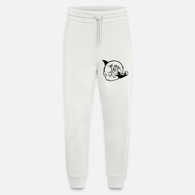 Silhouette d’entraînement musclé de bodybuilder requin - Pantalon de jogging bio décontracté fabriqué en UE - OFF WHITE