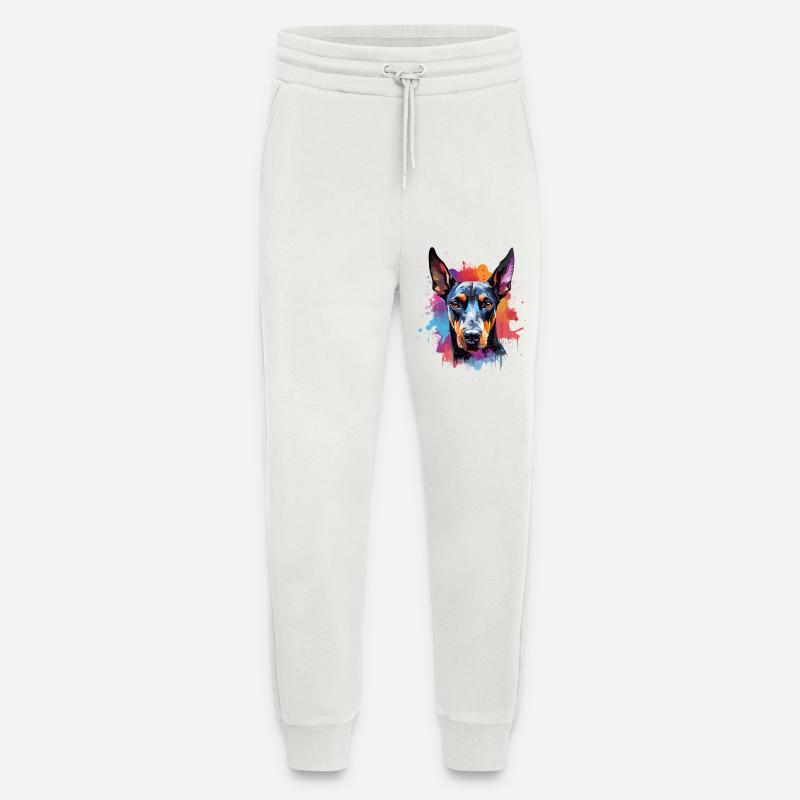Portrait éclaboussé du Doberman vif - Pantalon de jogging bio décontracté fabriqué en UE - OFF WHITE