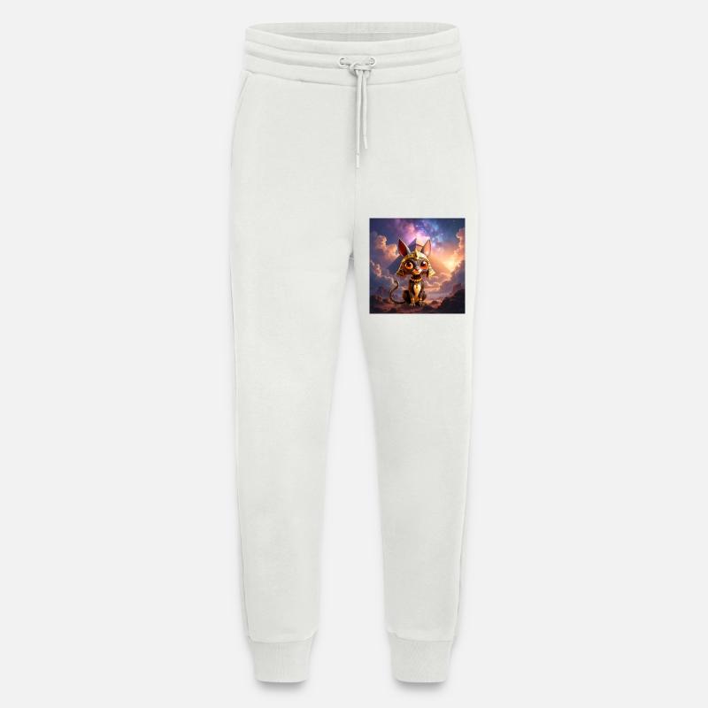 Pharaon Cat devant la pyramide - Pantalon de jogging bio décontracté fabriqué en UE - OFF WHITE