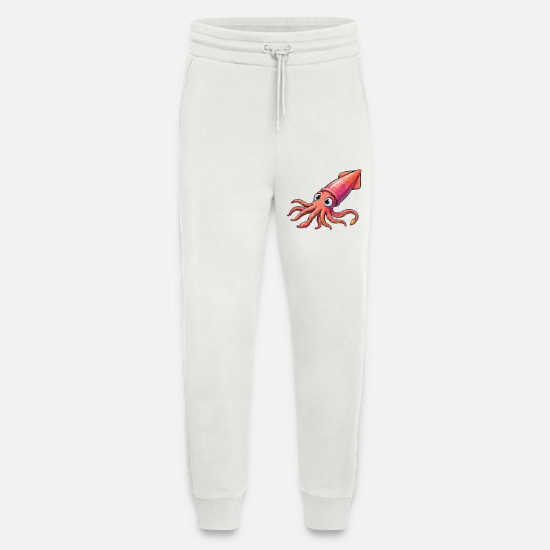 Dessin animé Calamar - Pantalon de jogging bio décontracté fabriqué en UE - OFF WHITE
