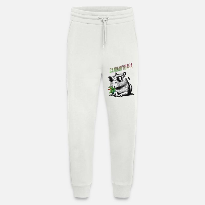 Cannabybara Chill Capybara Cannabis Style - Pantalon de jogging bio décontracté fabriqué en UE - OFF WHITE