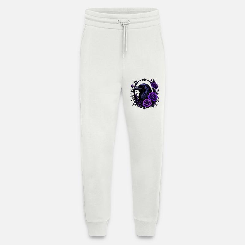 Night crow with violet roses - Jogging Pants - made by SPREAD  - OFF WHITE