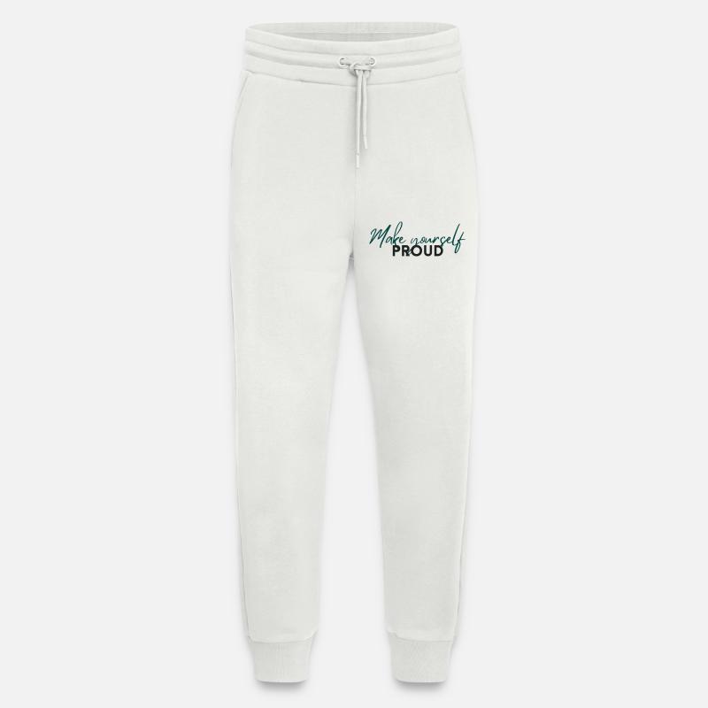 Make Yourself Proud Positive Mindset Statement - Pantalon de jogging bio décontracté fabriqué en UE - OFF WHITE