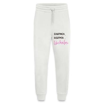 Einatmen. Ausatmen. Lächeln - Sprüche Statement - Jogginghose - made by SPREAD - OFF WHITE - Vorne