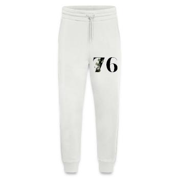 Numéro 76 floral vert - 76e anniversaire floral - Pantalon de jogging bio décontracté fabriqué en UE - OFF WHITE - Devant