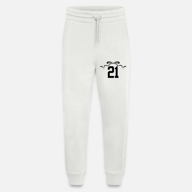Numéro 21 noeud - 21e anniversaire - Pantalon de jogging bio décontracté fabriqué en UE - OFF WHITE
