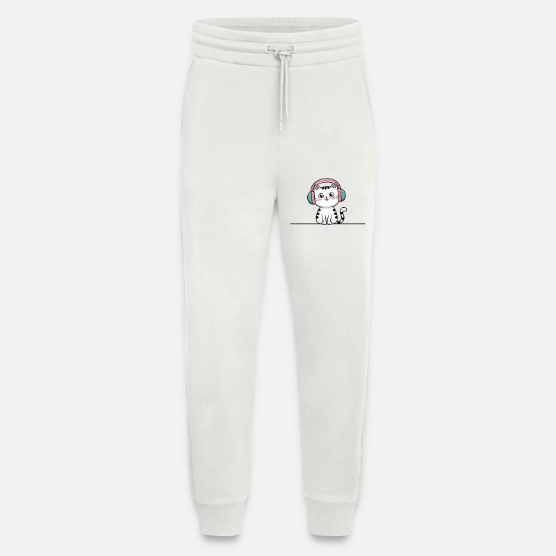 Süße Katze mit Doodle-Kopfhörern - Jogginghose - made by SPREAD - OFF WHITE