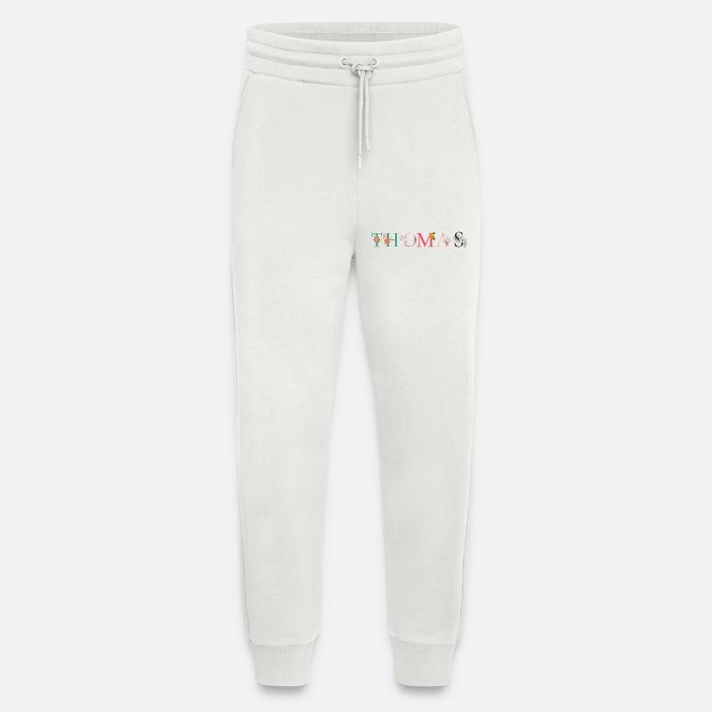 THOMAS Namenskunst mit Blumen bestickt - Jogginghose - made by SPREAD - OFF WHITE