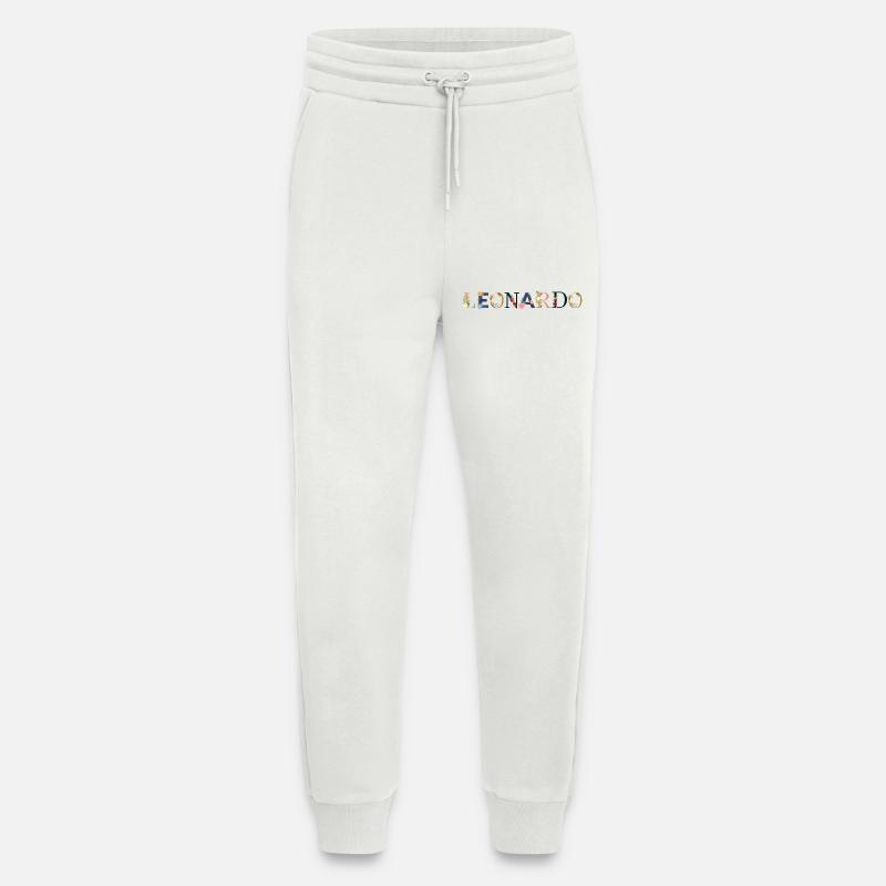 LEONARDO name decorated with flowers - Jogging Pants - made by SPREAD  - OFF WHITE