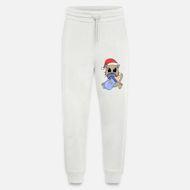 Chat Bébé Noël - Pantalon de jogging bio décontracté fabriqué en UE - OFF WHITE