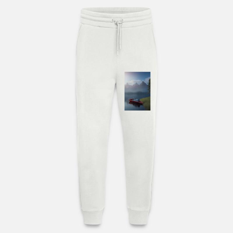Landschaft mit See, Boot und Berge - Jogginghose - made by SPREAD - OFF WHITE