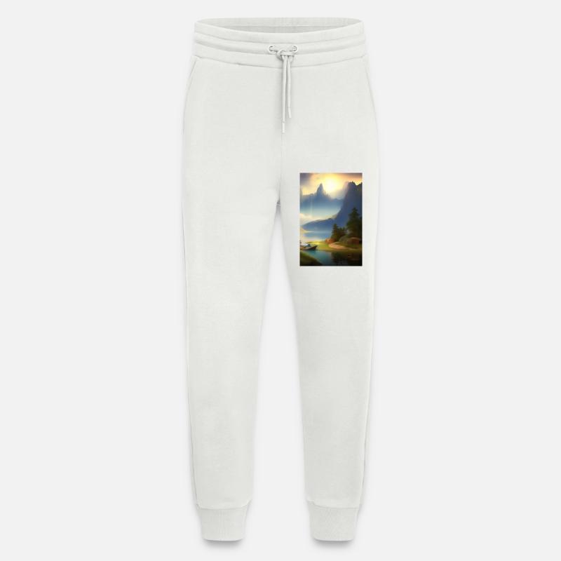 Landschaft mit See, Boot und Berge - Jogginghose - made by SPREAD - OFF WHITE