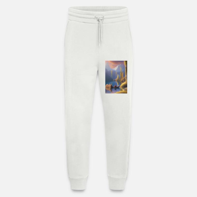 Landschaft mit See, Boot und Berge - Jogginghose - made by SPREAD - OFF WHITE