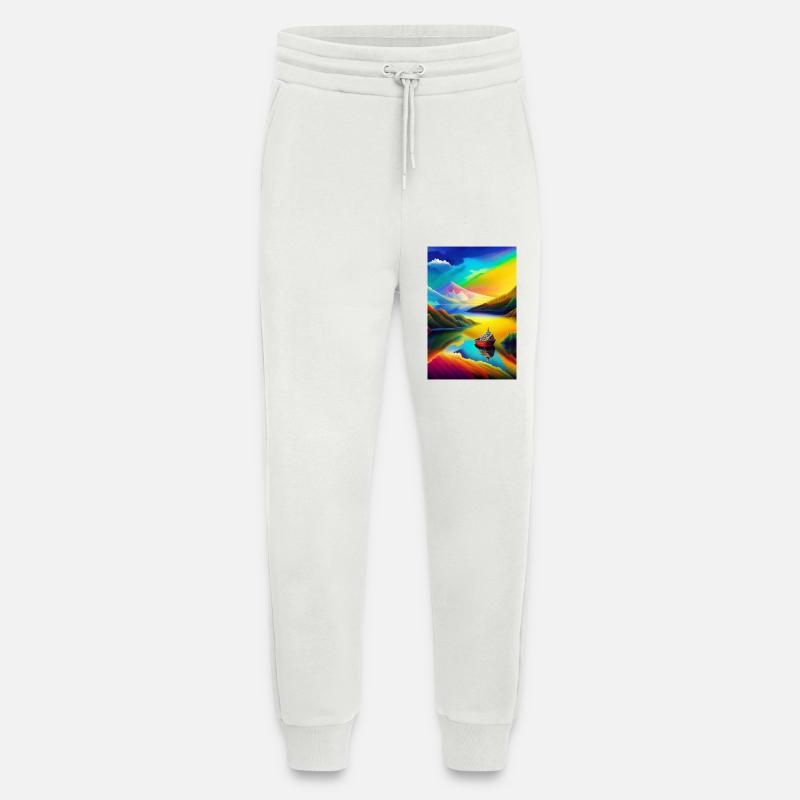 Landschaft mit See, Boot und Berge - Jogginghose - made by SPREAD - OFF WHITE