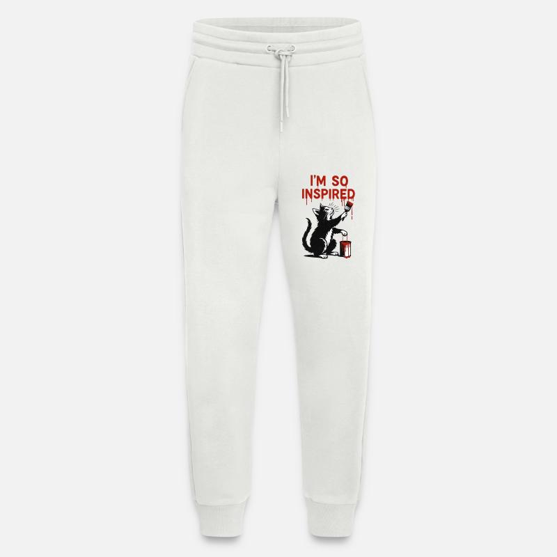 Conception inspirée de l’art du chat - Pantalon de jogging bio décontracté fabriqué en UE - OFF WHITE