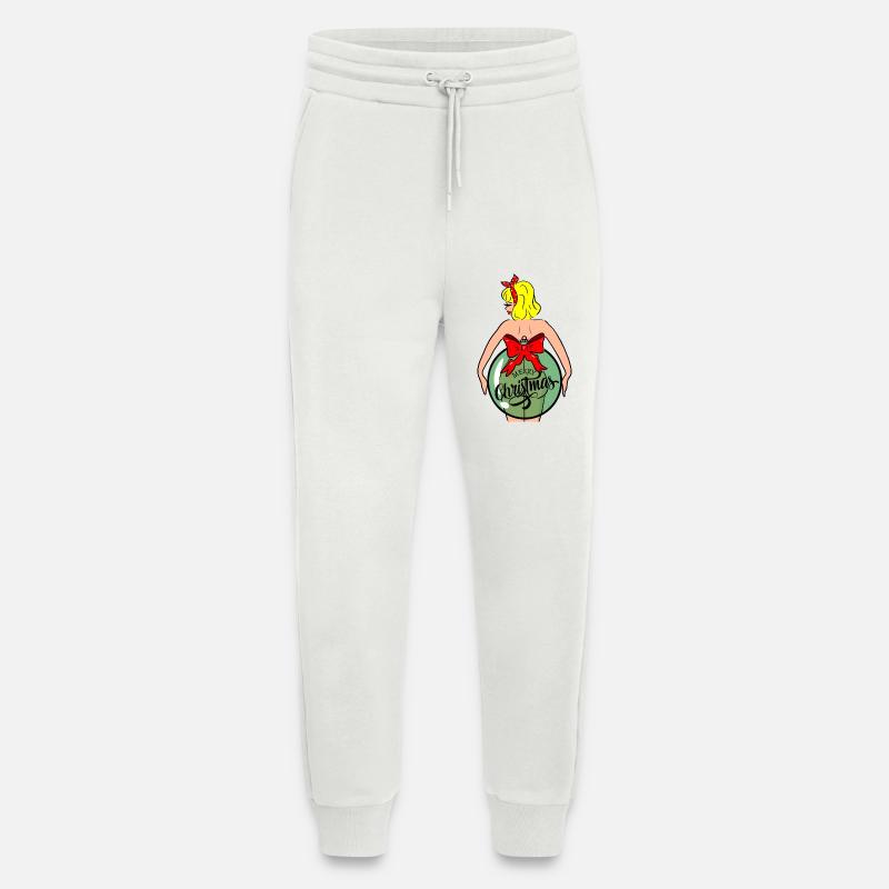 Frau mit Weihnachtskugel und roter Schleife - Jogginghose - made by SPREAD - OFF WHITE