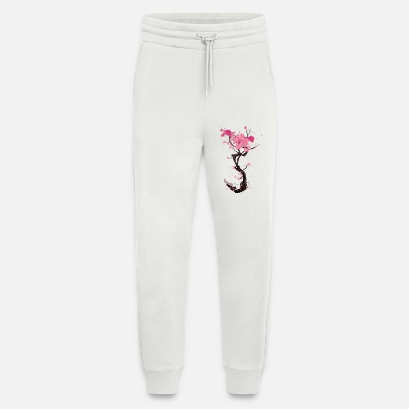 Flor en spirale de sakura - Pantalon de jogging bio décontracté fabriqué en UE - OFF WHITE