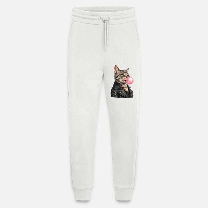 Coole Katze mit Lederjacke - Jogginghose - made by SPREAD - OFF WHITE