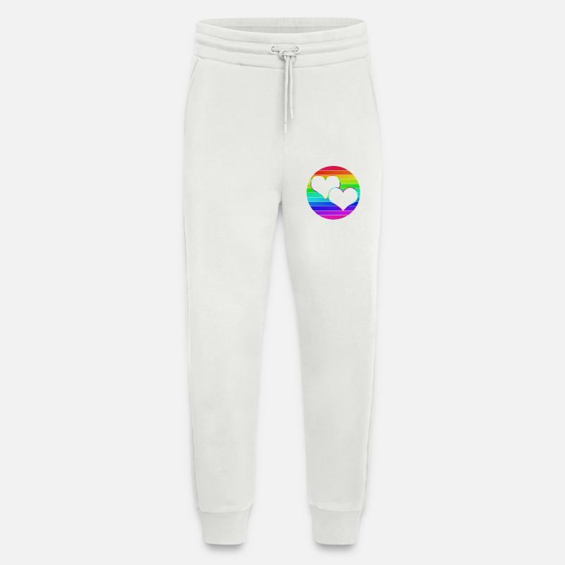 Rainbow 2 cœurs entrelacés - Pantalon de jogging bio décontracté fabriqué en UE - OFF WHITE