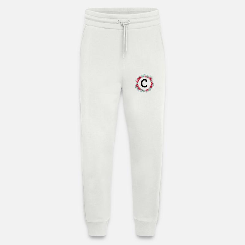 Lettre c couronne florale - Pantalon de jogging bio décontracté fabriqué en UE - OFF WHITE