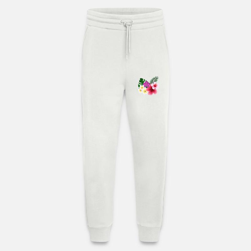 Fleurs tropicales et fleurs - Pantalon de jogging bio décontracté fabriqué en UE - OFF WHITE
