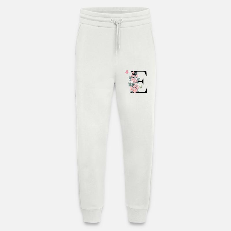 Lettre e fleurs rose - Pantalon de jogging bio décontracté fabriqué en UE - OFF WHITE