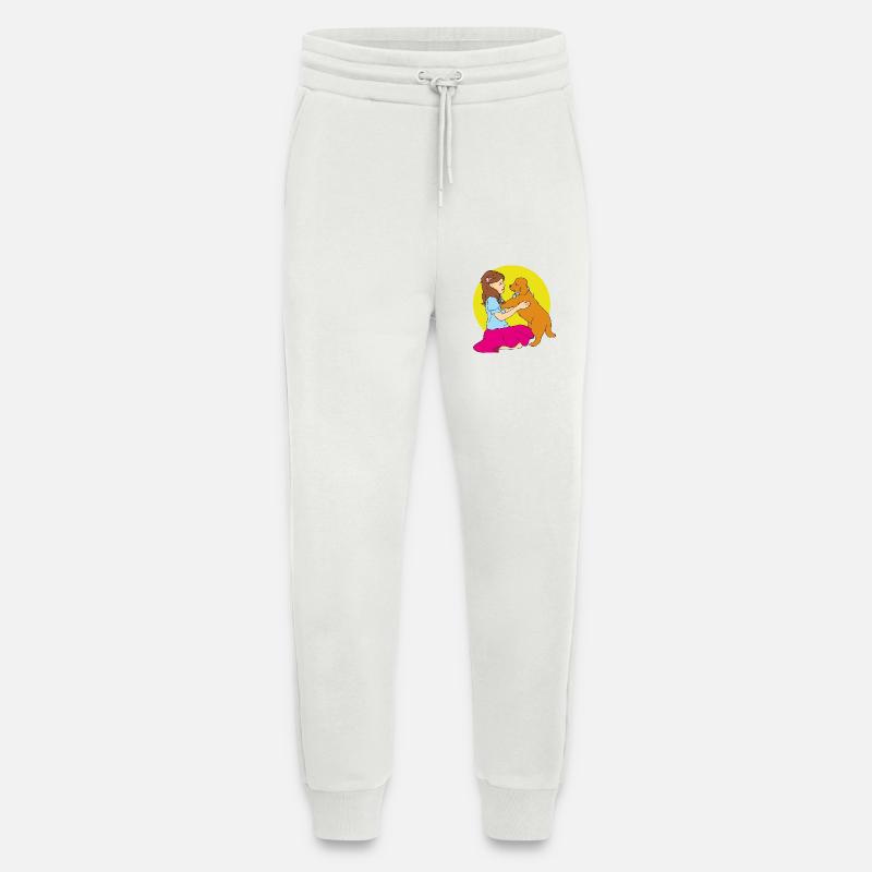 Fille jouant avec un chien - Pantalon de jogging bio décontracté fabriqué en UE - OFF WHITE