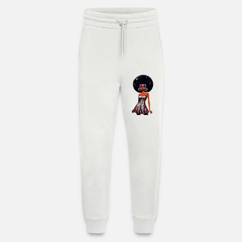 Disco Afro Glam Sequins Design - Pantalon de jogging bio décontracté fabriqué en UE - OFF WHITE