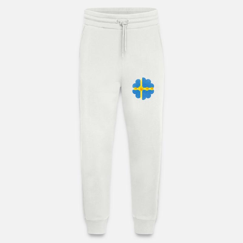 Suède Pissenlit Fleurs Suède Drapeau - Pantalon de jogging bio décontracté fabriqué en UE - OFF WHITE