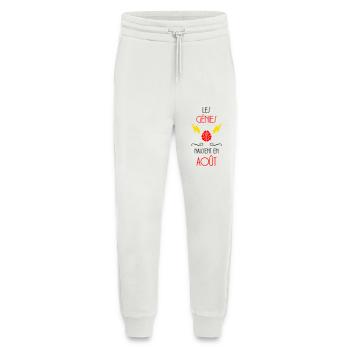 Les Génies Naissent en Août Humour Anniversaire - Pantalon de jogging bio décontracté fabriqué en UE - OFF WHITE - Devant