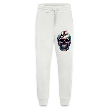 Crâne avec une jolie petite souris sur le front - Pantalon de jogging bio décontracté fabriqué en UE - OFF WHITE - Devant