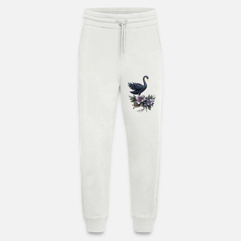Schwarzer Schwan mit Fliederblüten - Jogginghose - made by SPREAD - OFF WHITE