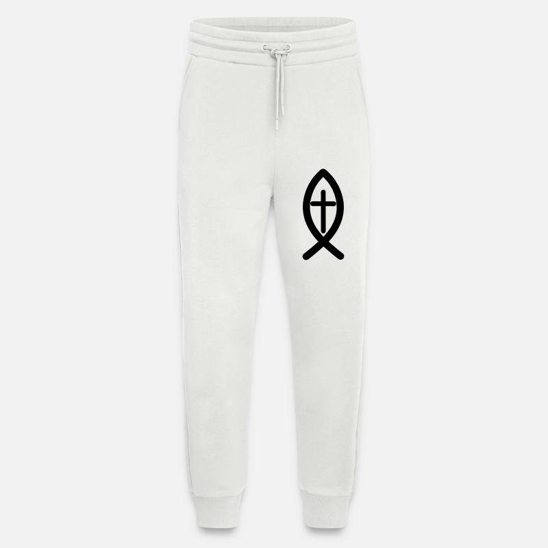 Symbole de Jésus - Pantalon de jogging bio décontracté fabriqué en UE - OFF WHITE