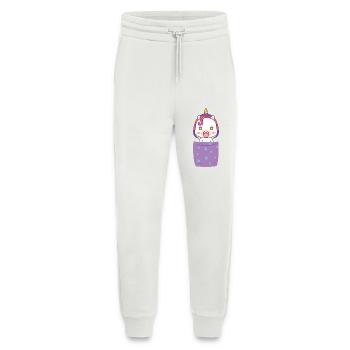 Licorne mignonne dans la poche de poitrine Licorne drôle - Pantalon de jogging bio décontracté fabriqué en UE - OFF WHITE - Devant