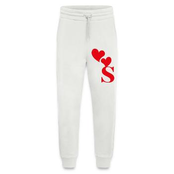 Lettre s cœur rouge - Pantalon de jogging bio décontracté fabriqué en UE - OFF WHITE - Devant