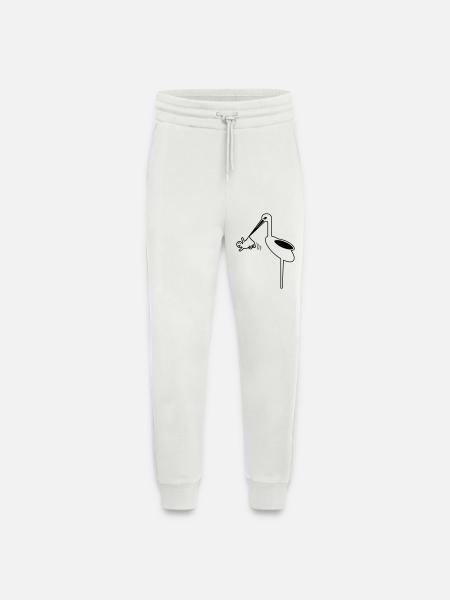 Ooievaar met babyvroedvrouw, ooievaarsgeboorte - Organic relaxed joggingbroek made in EU - OFF WHITE