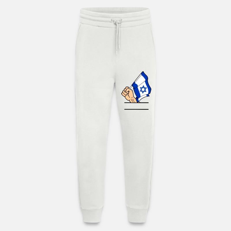 Flag Israël premier espace de texte - Pantalon de jogging bio décontracté fabriqué en UE - OFF WHITE