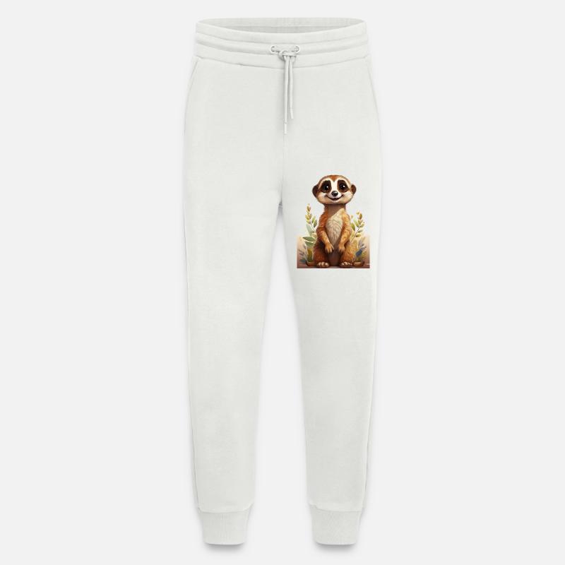 Dessin de suricate mignon - Pantalon de jogging bio décontracté fabriqué en UE - OFF WHITE