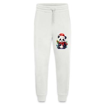 Mignon panda de Noël avec écharpe - Pantalon de jogging bio décontracté fabriqué en UE - OFF WHITE - Devant