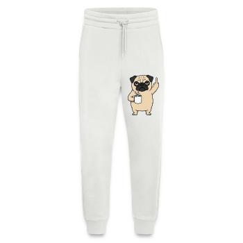 Carlin agacé avec un doigt d’honneur au café - Pantalon de jogging bio décontracté fabriqué en UE - OFF WHITE - Devant