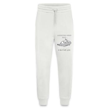 Chat Travail, Vie Meilleure - Pantalon de jogging bio décontracté fabriqué en UE - OFF WHITE - Devant