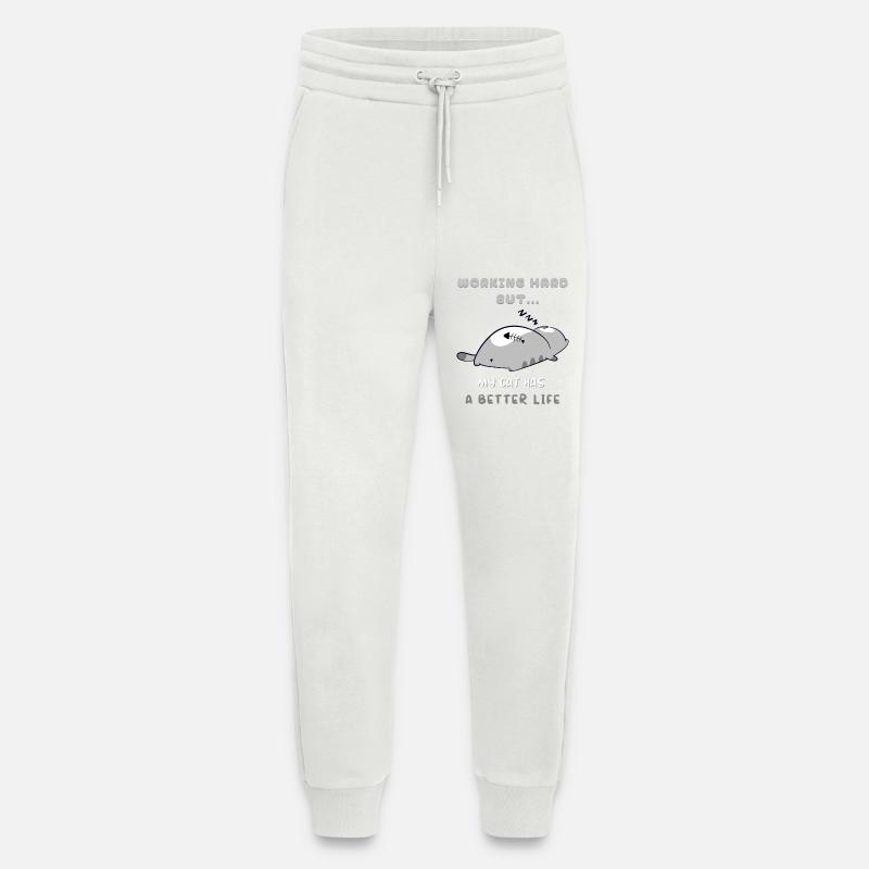 Chat Travail, Vie Meilleure - Pantalon de jogging bio décontracté fabriqué en UE - OFF WHITE