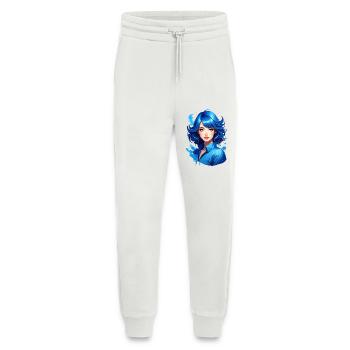 Jeune femme aux cheveux bleus - Pantalon de jogging bio décontracté fabriqué en UE - OFF WHITE - Devant