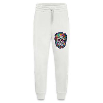 Tête de mort mexicaine sugar skull crâne fleurs - Pantalon de jogging bio décontracté fabriqué en UE - OFF WHITE - Devant