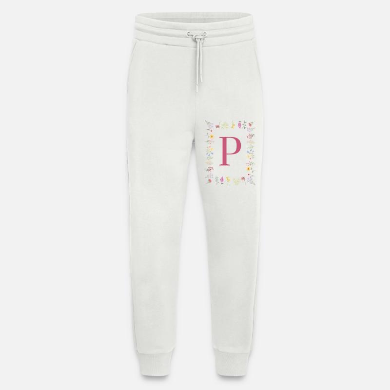 Floral initials "P", letters monogram - Jogging Pants - made by SPREAD  - OFF WHITE